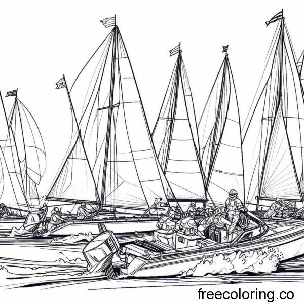 boats sailing on the sea for coloring 1