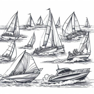 boats sailing on the sea for coloring 4