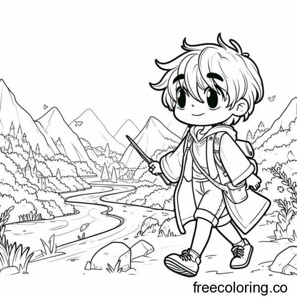 boy exploring in harry potter style coloring 3