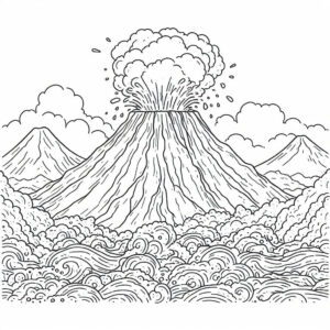 volcano with smoke and mountains 2