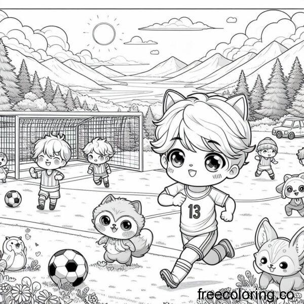boy playing football with friends drawing 2