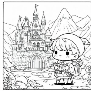 boy walking near a castle drawing 1