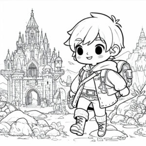 boy walking near a castle drawing 2