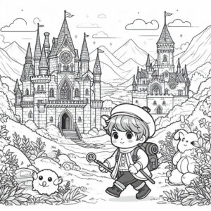 boy walking near a castle drawing 3