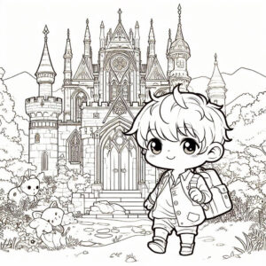 boy walking near a castle drawing 4