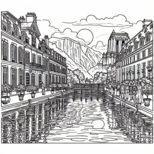 city scene with mountain for coloring 4