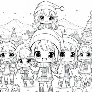 cute kids singing on winter for coloring 1