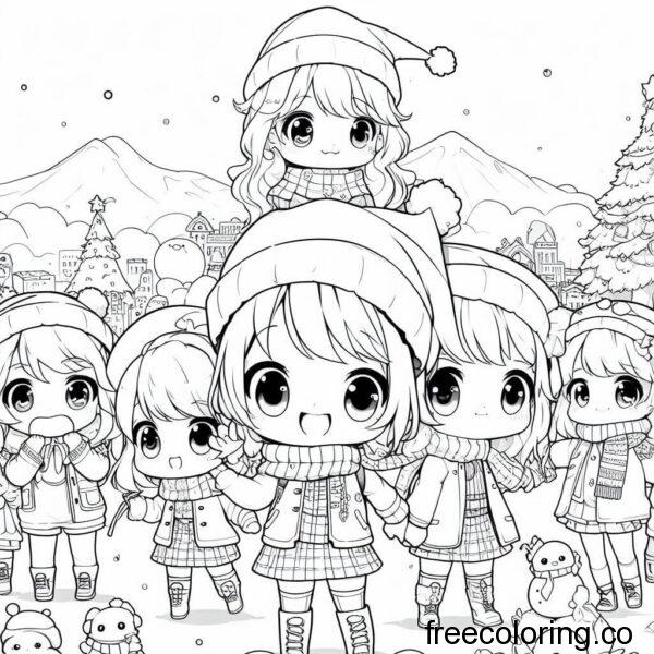 cute kids singing on winter for coloring 1