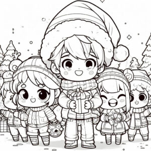 cute kids singing on winter for coloring 2