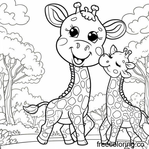 cute pair of giraffes in a jungle