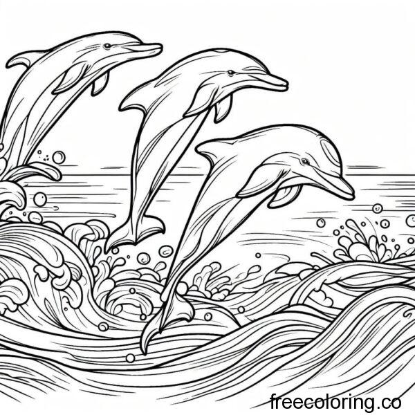 dolphins swimming for coloring 2
