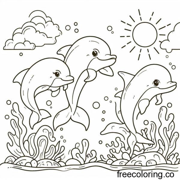 dolphins swimming for coloring 4