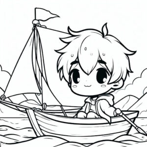drawing of a child rowing a boat 1