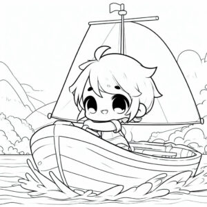 drawing of a child rowing a boat 2