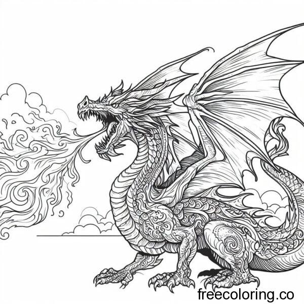 drawing of a dragon spitting fire 4