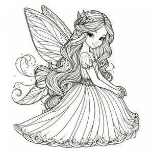 drawing of a fairy in a long dress 1