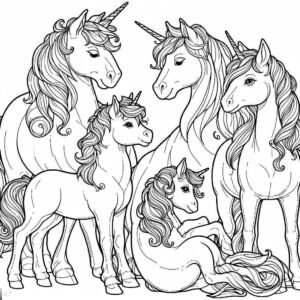 drawing of a family of unicorns 1