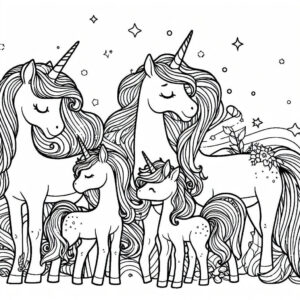 drawing of a family of unicorns 3