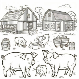 drawing of a farm of pigs 2
