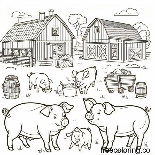 drawing of a farm of pigs 2