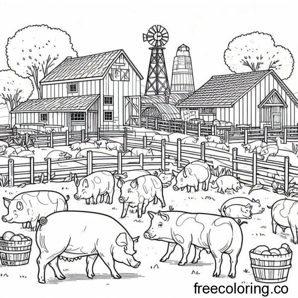 drawing of a farm of pigs 3
