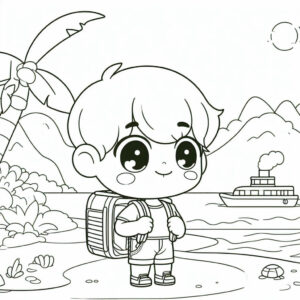 drawing of child on holiday at the beach 1