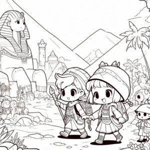 drawing of children adventuring in Egypt 1