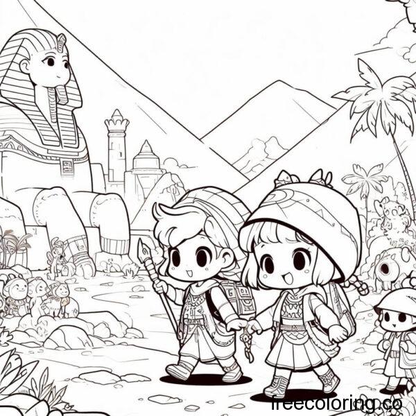 drawing of children adventuring in Egypt 1