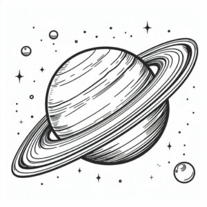 drawing of saturn planet with moons