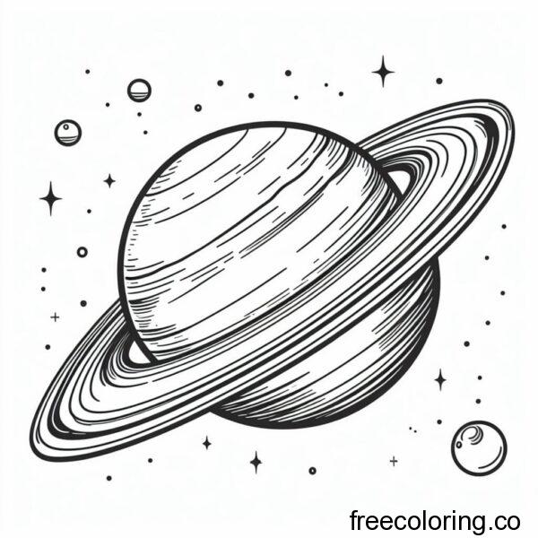 drawing of saturn planet with moons