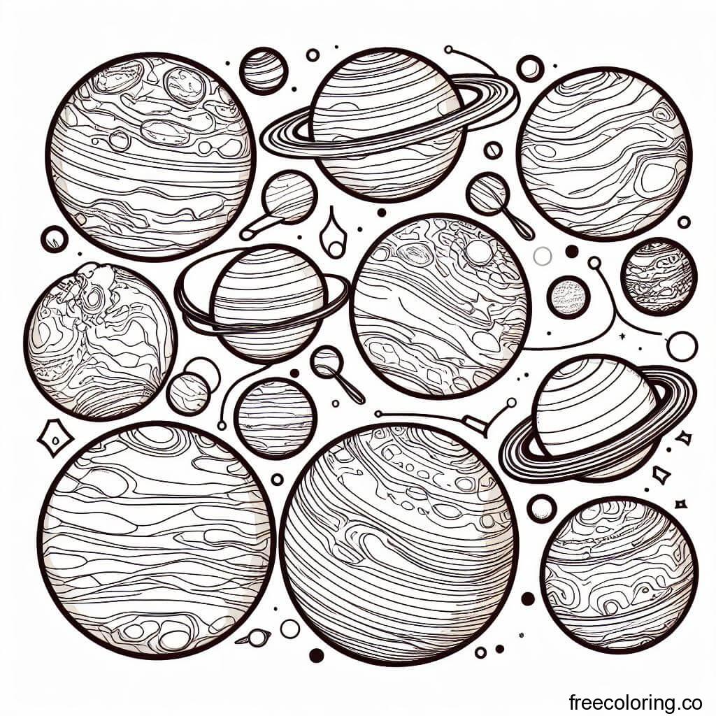 group of planets coloring page