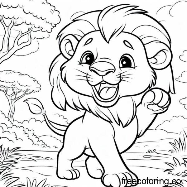 happy lion with trees
