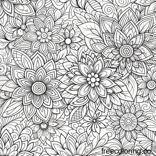 intricate pattern of flowers for coloring 1