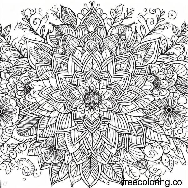 intricate pattern of flowers for coloring 6