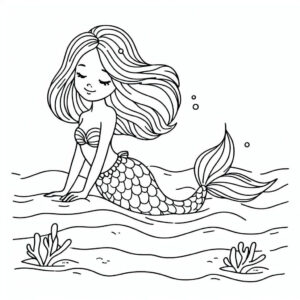 mermeid with long hair in the sea 1