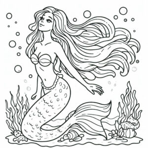 mermeid with long hair in the sea 2