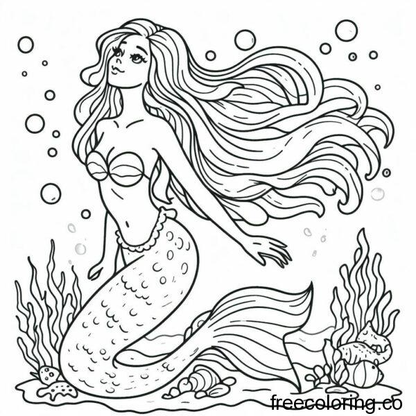 mermeid with long hair in the sea 2