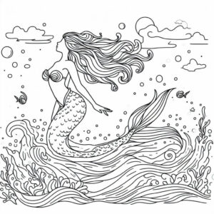 mermeid with long hair in the sea 4