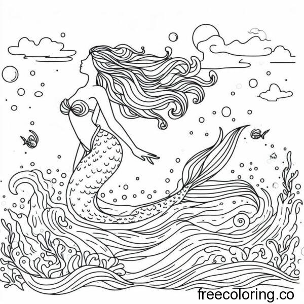 mermeid with long hair in the sea 4