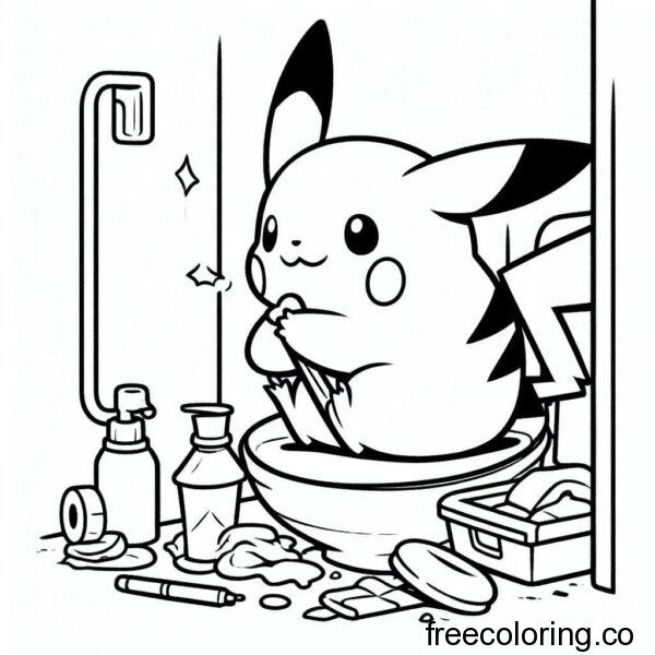 pikachu cleaning a toilet