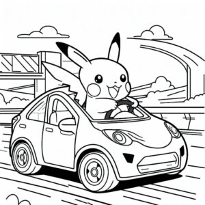 pikachu driving a car