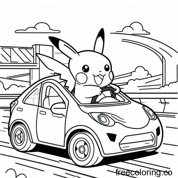 pikachu driving a car