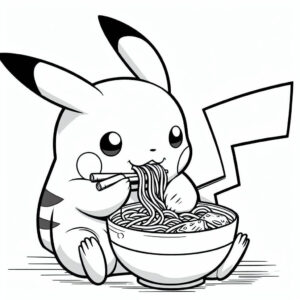 pikachu eating noodles for coloring