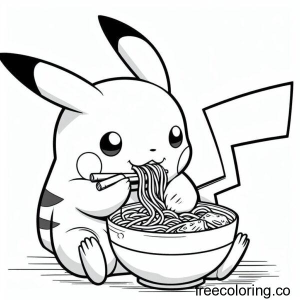 pikachu eating noodles for coloring