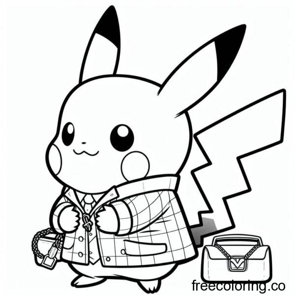 pikachu in a suit with a bag and tie