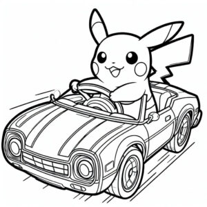 pikachu riding a car