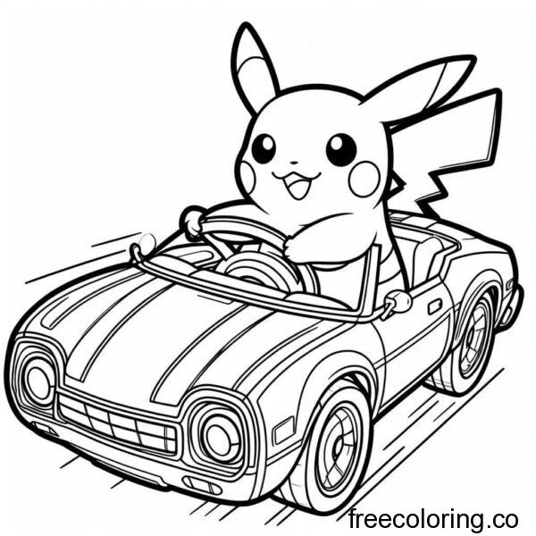 pikachu riding a car
