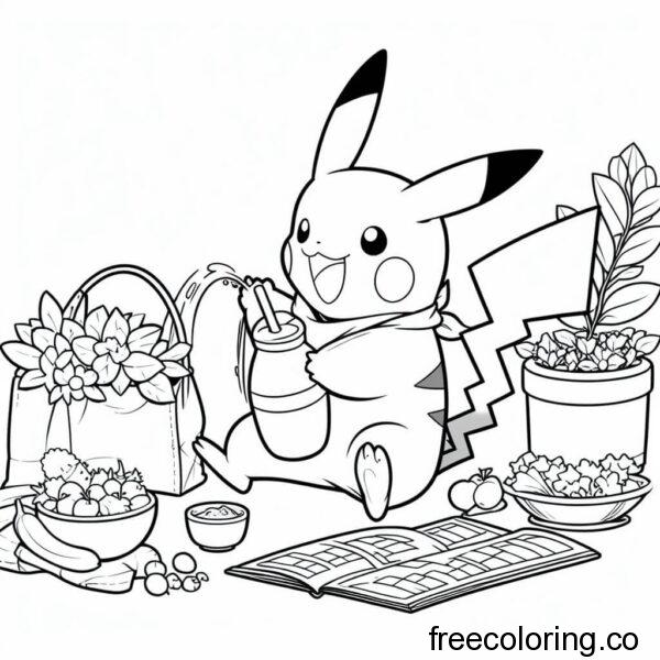 pikachu watering flowers