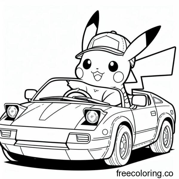 pikachu wearing a cap in a car