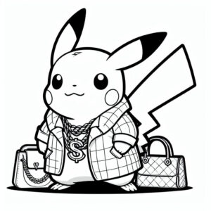 pikachu with a gold necklace and suit